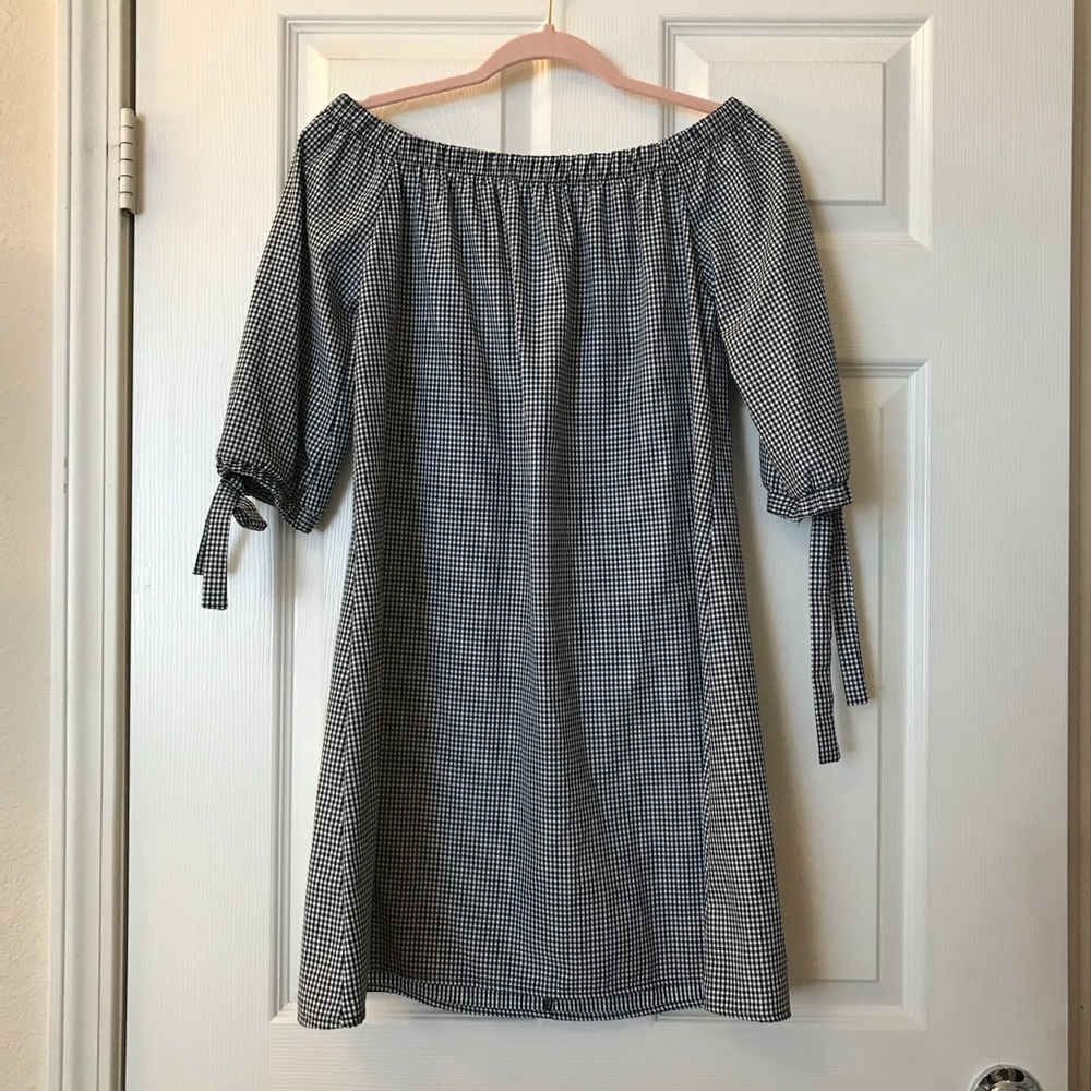 Wrapper Gingham Off The Shoulder Shift Dress